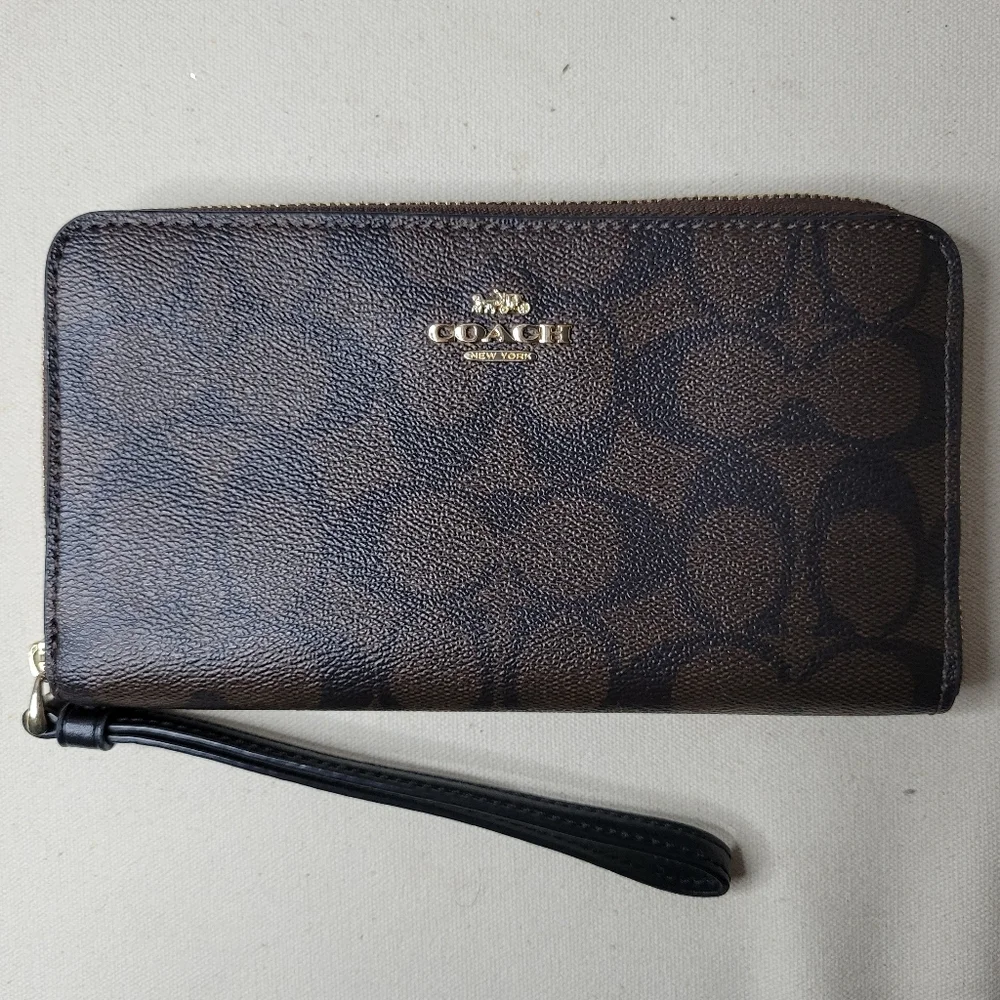 Coach Signature Brown Large Phone Wallet In Signature Canvas - Picture 2 of 15